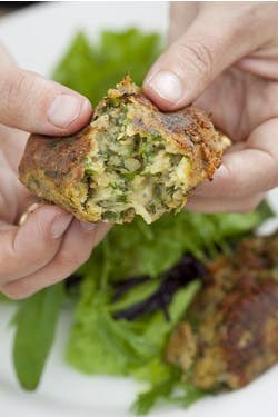 Split pea and mint croquettes with minted yoghurt