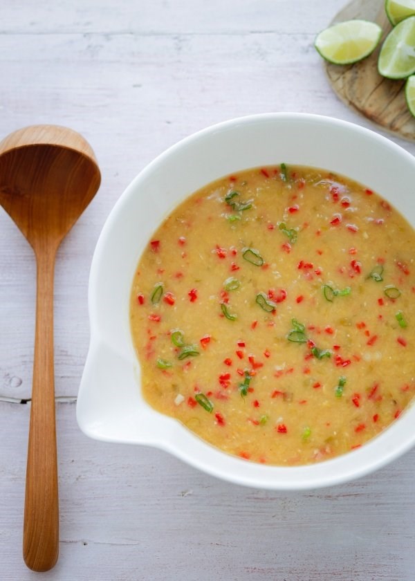 Split pea soup with chilli, ginger and lime