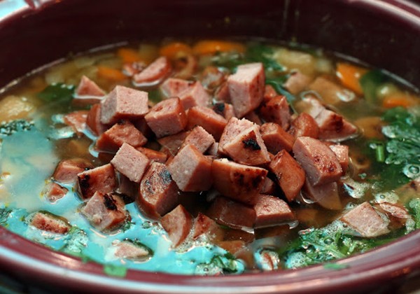Split pea soup with smoked turkey sausage
