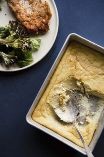 Spoon pudding w/pork chops + cabbage salad