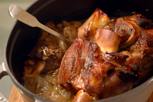 Spoon-tender braised veal shank (Jarret de veau braisé à la cuiller)
