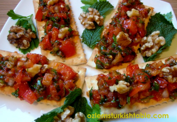 Spread of tomatoes, onions, peppers with red pepper paste (Ezme)