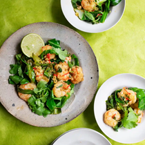 Spring cabbage, prawns and lime