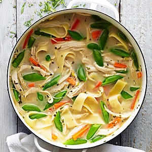 Spring chicken and snap pea soup