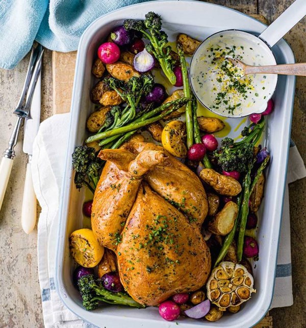 Spring chicken roast dinner