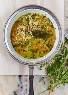 Spring-clean vegetable brown rice soup
