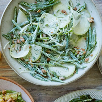 Spring coleslaw with sugar snaps, almonds and miso