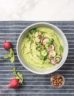 Spring edamame green-pea hummus