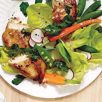 Spring garden salad with chicken and Champagne vinaigrette