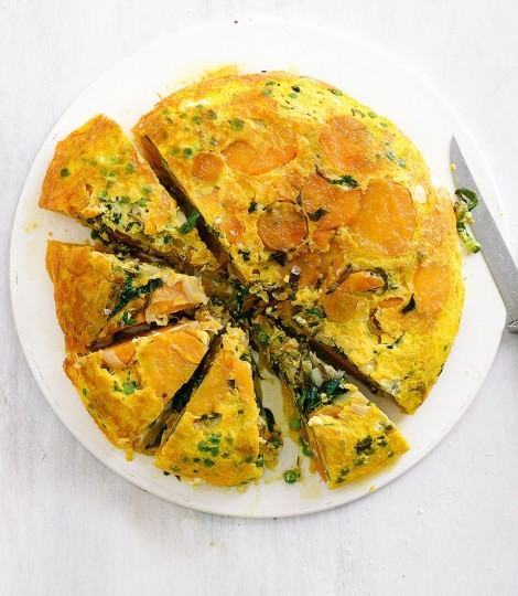 Spring green, sweet potato and chilli frittata
