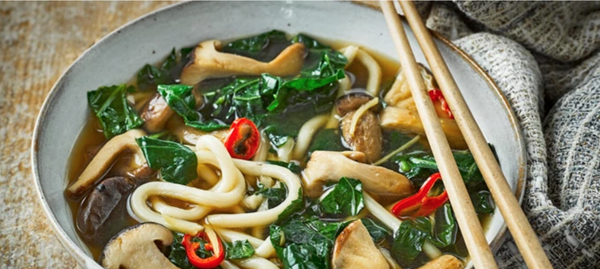 Spring green udon noodles