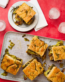 Spring greens and cheddar picnic focaccia