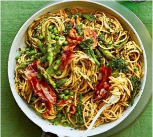 Spring greens carbonara