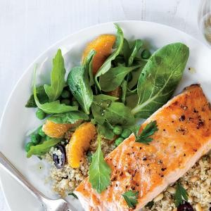 Spring greens, pea, and citrus salad