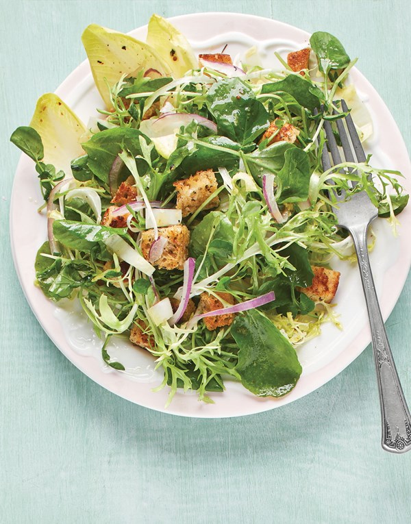 Spring greens with lemon-honey vinaigrette