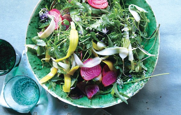 Spring greens with quick-pickled vegetables