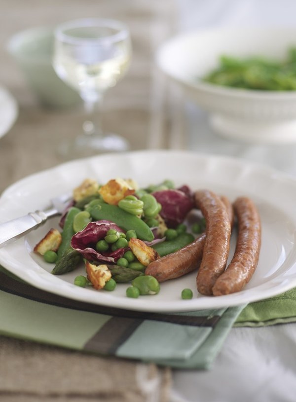 Spring greens with roasted mustard haloumi