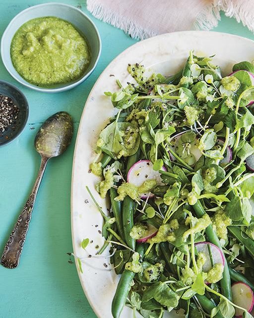 Spring herb & green bean salad with avocado cream