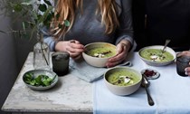 Spring herb and yoghurt soup