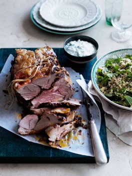 Spring lamb roast with mint yoghurt sauce