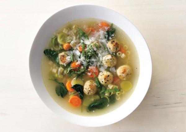 Spring minestrone with chicken meatballs