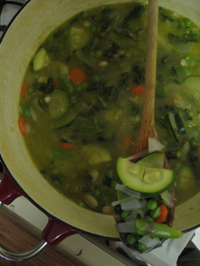 Spring minestrone with mint and basil pistou