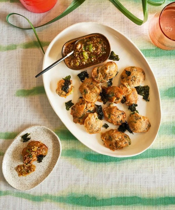 Spring onion & oyster fritters