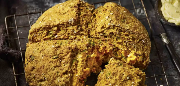 Spring onion and turmeric kefir soda bread
