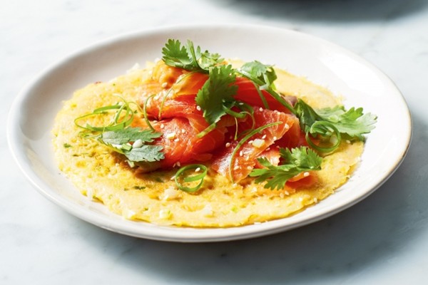 Spring onion frittata with smoked ocean trout