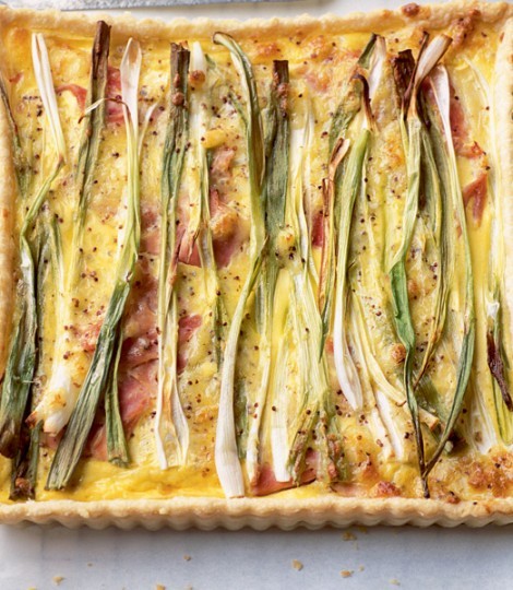 Spring onion, ham and mustard tart