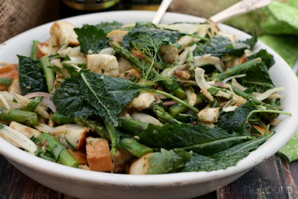 Spring panzanella salad w/ balsamic and spring herb vinaigrette