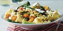 Spring pasta with blistered cherry tomatoes