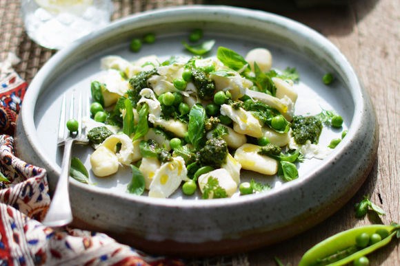 Spring pea and mozzarella gnocchi with agresto