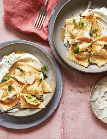 Spring pea, herb and whipped ricotta ravioli