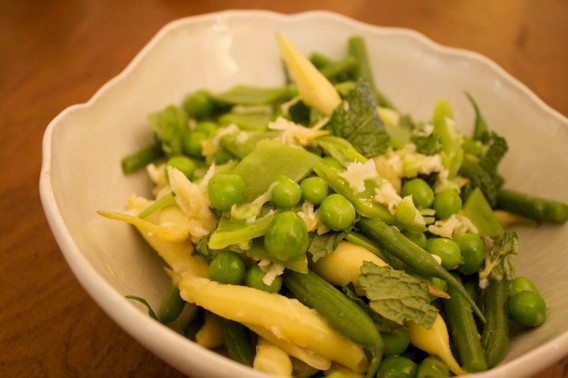 Spring pea salad with horseradish and mint vinaigrette