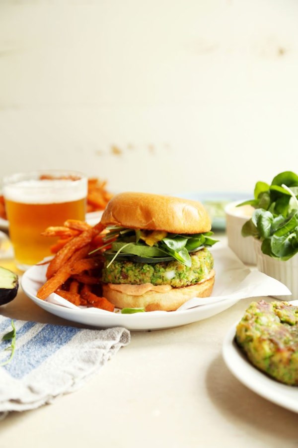 Spring pea veggie burgers