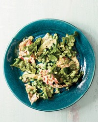 Spring peas and greens with cacio e pepe dressing