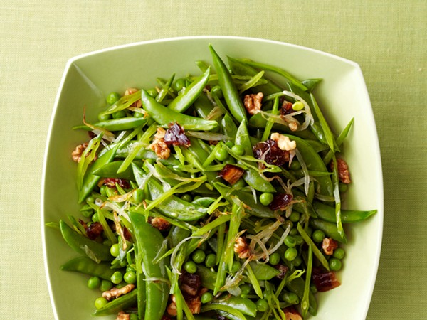 Spring peas with dates and walnuts