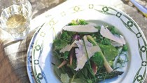 Spring salad with baby vegetables and Parmesan dressing
