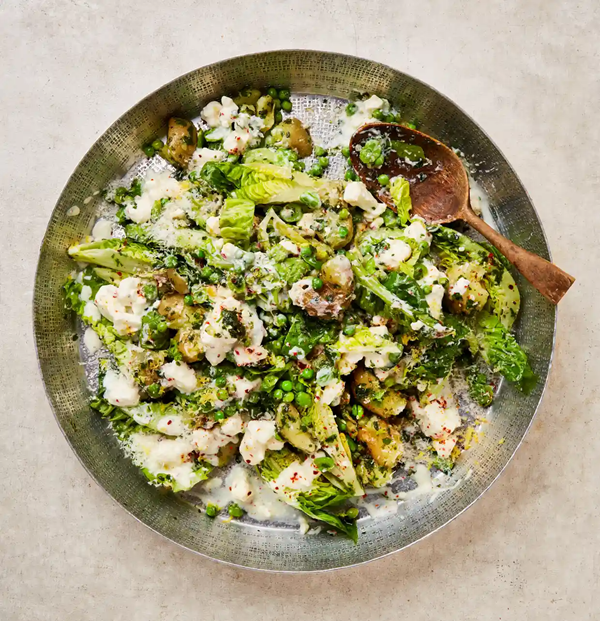 Spring salad with buttermilk feta dressing