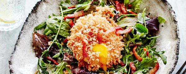 Spring salad with panko eggs