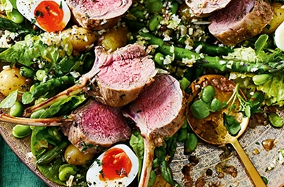 Spring salmagundi with herby rack of lamb