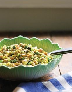 Spring smashed chickpea salad with curry mayo