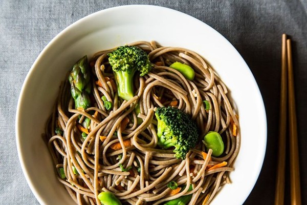 Spring soba noodle salad with fava beans