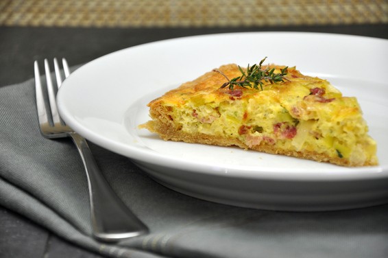 Spring tart with bacon, leeks, green garlic, and Gruyère