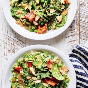 Spring vegetable and quinoa salad with bacon