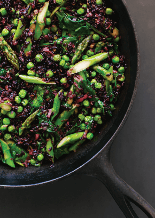 Spring vegetable black rice pilaf