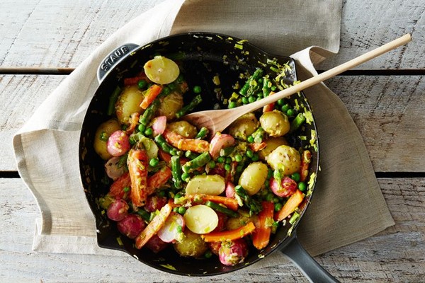 Spring vegetable jumble with lemon-tarragon butter