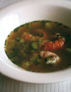 Spring vegetable minestrone with langoustines