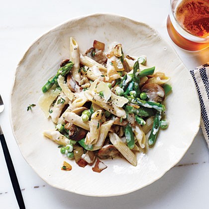 Spring vegetable penne with lemon-cream sauce